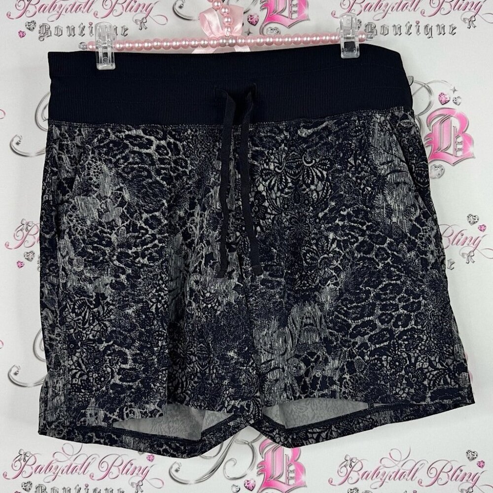 Tuff Athletics Black and Gray Active Shorts cheetah print leopard floral lace